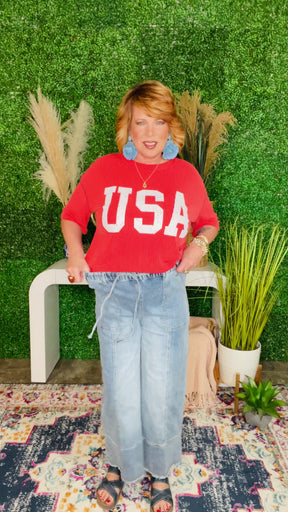 Worth Your While Light Blue Drawstring Wide Leg Denim Pant