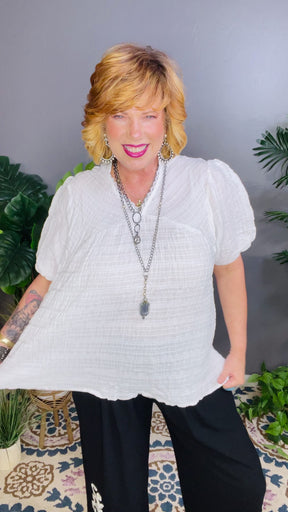 Bohemian Breeze Textured Puff Sleeve Blouse