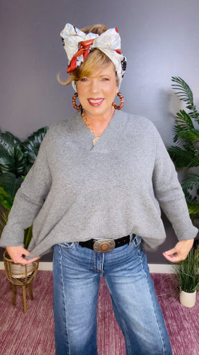 Simply Dreamy Charcoal V-Neck Sweater