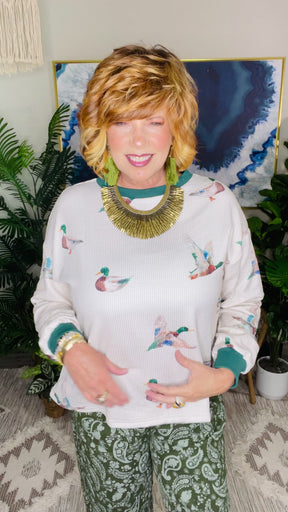 Southern Flight Ribbed Duck Print Top