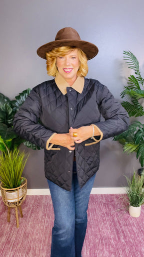 Fashion Cover Girl Black Quilted Jacket - OT007BK