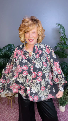 Hello Fall Black Mix Floral Top - S119BK