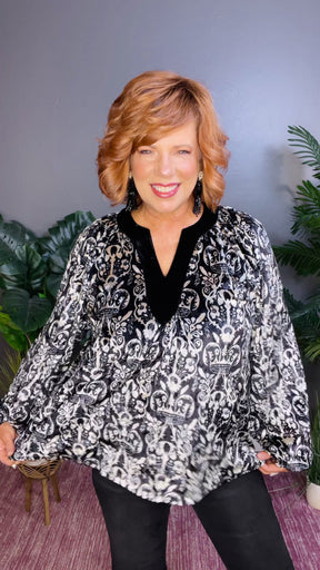 Fresh And Modern Velvet Jacquard Top - S053BK