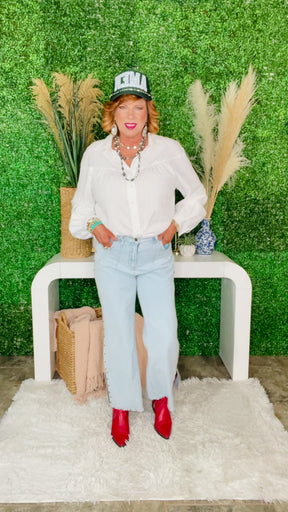 Delaney Blue Studded Side Slit Frayed Wide Leg Jeans