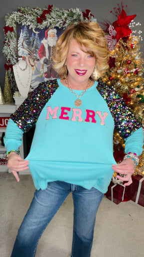 Merry Embroidery Turquoise & Sequin Top - S179TU
