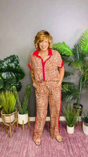 Time To Relax Leopard Red Stripe Top and Pants Set