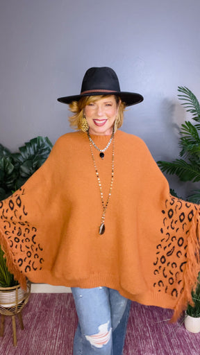 Stay Fierce Fringe Leopard Poncho - OT019LE