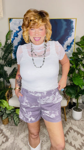 Raised In Boots Gray Western Print Shorts