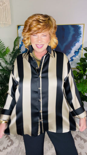 Manhattan Muse Black And Khaki Stripe Top - S872BKH