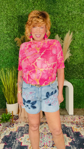 Indigo Bloom Denim Shorts - SHR009DN