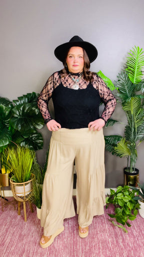 Southern Flair Beige Tiered Wide Leg Pants - P086BG