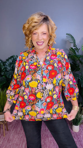 Flirty In Floral 3/4 Puff Sleeve Top