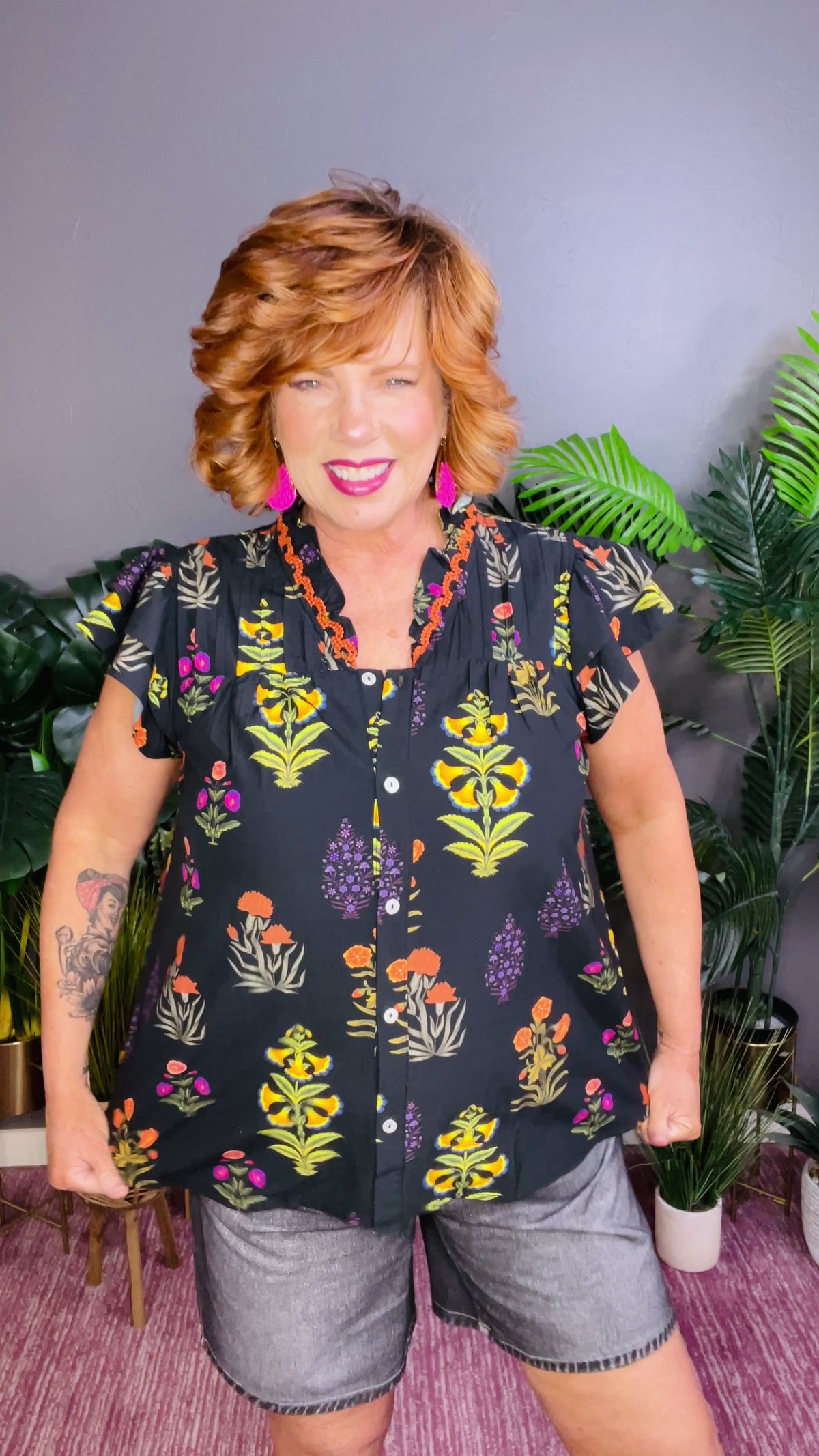 Garden Splash Floral Print Top