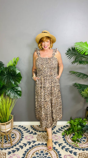 Talk Of The Town Smocked Tiered Leopard Maxi Dress