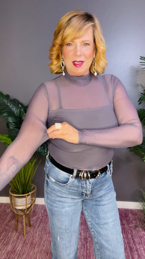 Sheer Glam Mock Neck Long Sleeve Top (6 Colors)