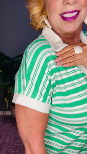 Vacay Bound Green Stripe Midi Dress with Pockets