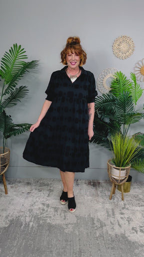 Classy on Repeat Black Swiss Dot Jacquard Tiered Midi Dress