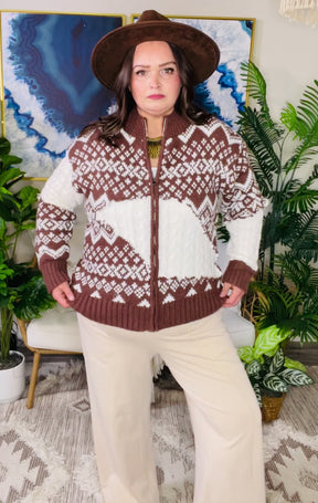 Cozy By Design Brown Zip Cardigan - OT206BR