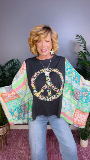 Live In Peace Flutter Sleeves Top - S023BK