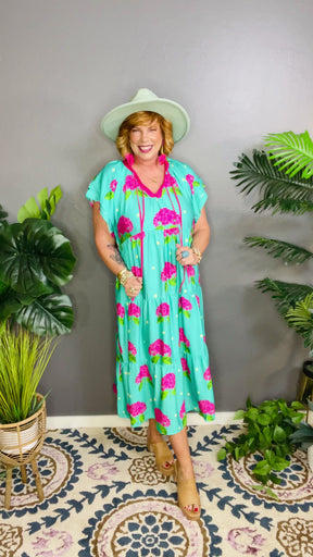 Floral Daydreams Hydrangea Print Tiered Midi Dress