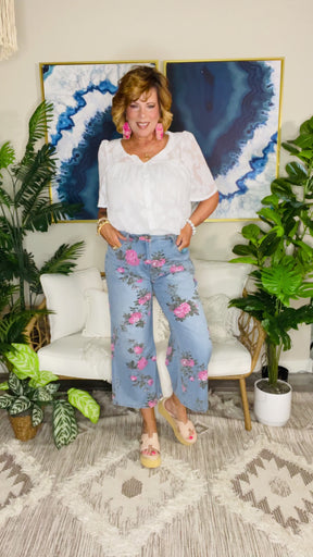 Southern Beauty Floral Print Bootcut Jeans