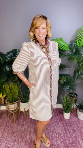 Meet Me Downtown Khaki Stripe Shirt Dress