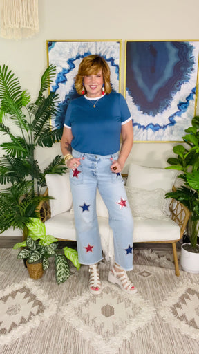 Star Spangled Denim  Sequin Stars Patch Jeans