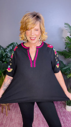 Every Day Charm Embroidered Top - S056BK