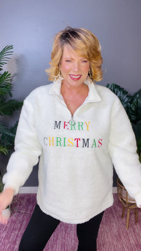 Merry Christmas Sherpa Pullover - OT023WH