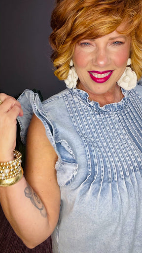 Move Over Ruffle Pleated Vintage Denim Top