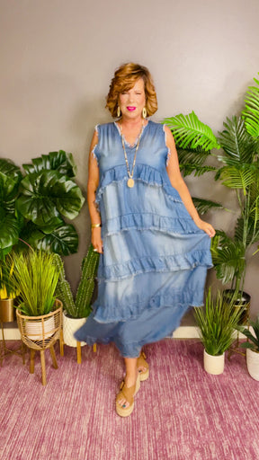 Dress It Up Raw Hem Denim Maxi Dress