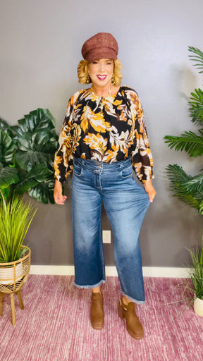 Chandler High Rise Crop Wide Leg Jeans with Wide Band Detail