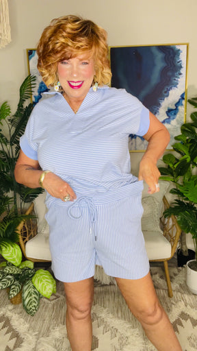 Let's Do This Sky Blue Stripe Top And Shorts Set