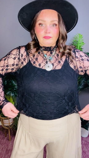 Charmed Life Lace Sheer Top - S555BK