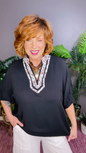 Just Feels Like Me Black Leopard Trim Dolman Top
