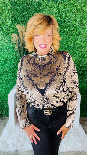 Luxe Glow Up Damask Print Velvet Burnout Top