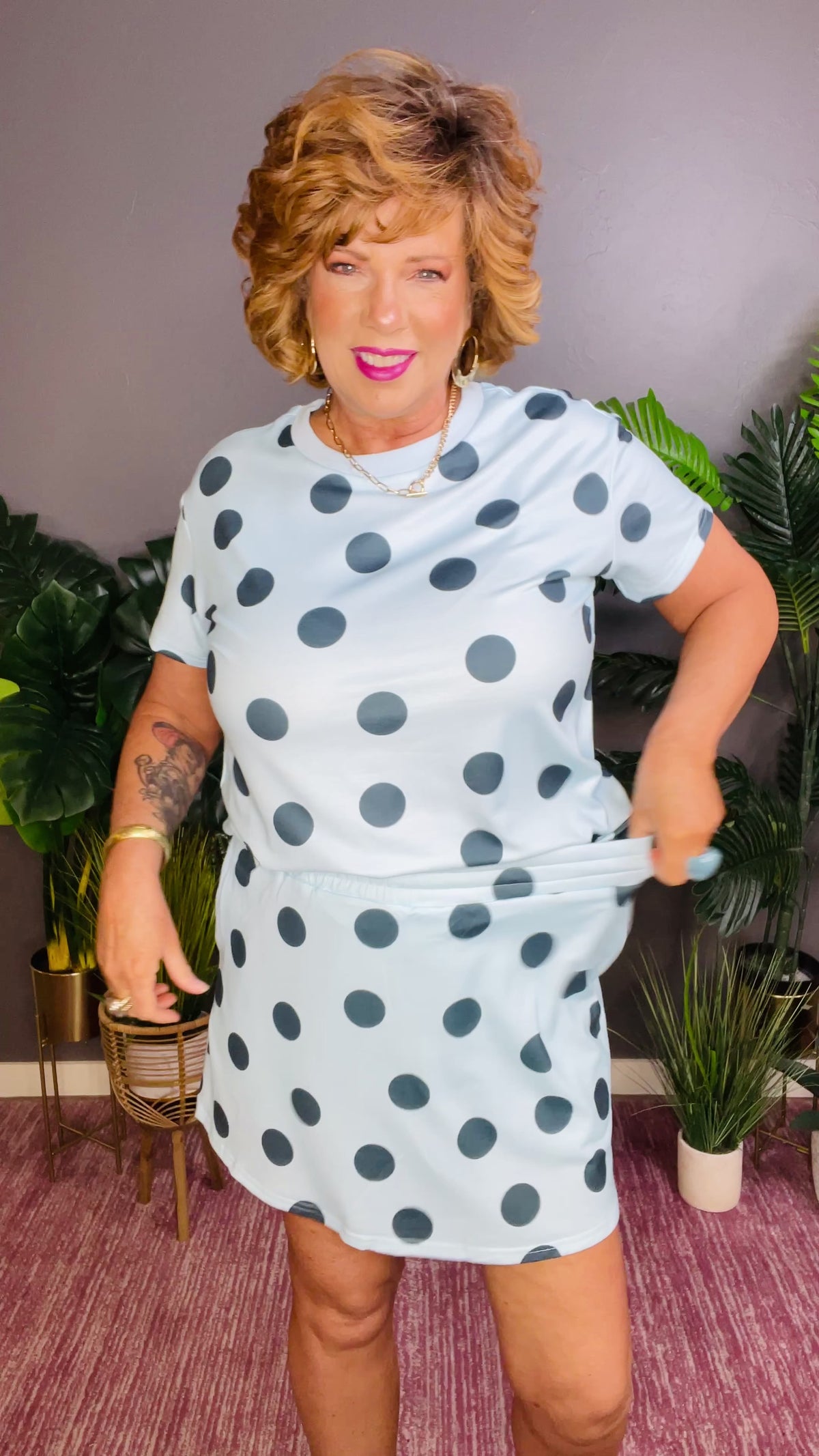 It's Spot On Sky Blue Polka Dot Top And Skort 2pc Set