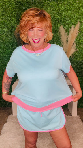 Taking It Easy Turquoise Colorblock Top and Skort 2Pc Set