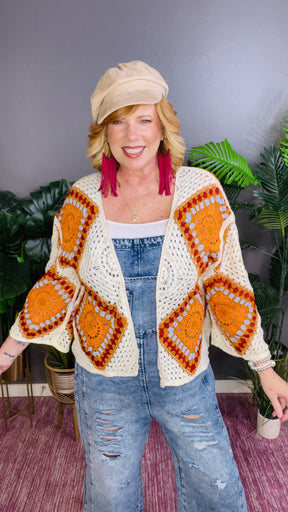 Hippie At Heart Ivory/Orange Crochet Cardigan