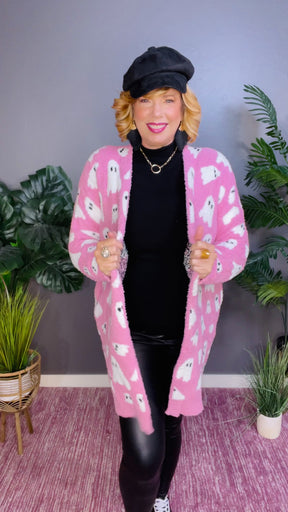 Pink Ghost Halloween Cloud Cardigan - OT001PK