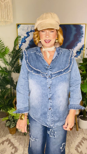 Frill Seeker Vintage Wash Denim Top