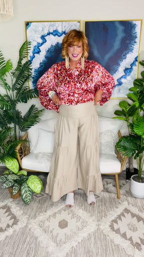 Southern Flair Beige Tiered Wide Leg Pants - P086BG