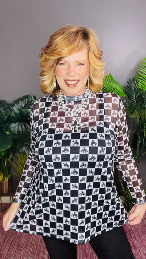 Yeehaw Cowboy Mesh Top - S248BW