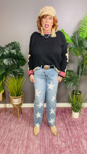 Celeste High Waist Star Shaped Destroy Straight Jeans