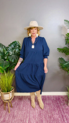 Small Town Girl Navy Tiered Dress - DR015NV