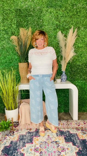 Paisley Spirit Light Denim Paisley Wide Leg Pants