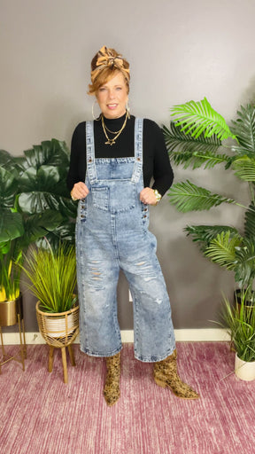Denim Made Easy Distressed Overalls