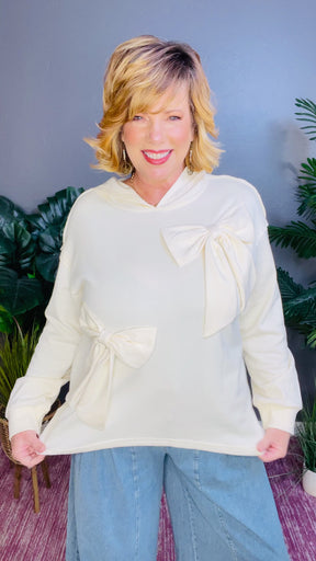 Bows & Chill Bow Detail Cream Hoodie