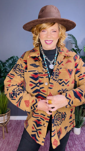 Warm You Up Aztec Pattern Fleece Shacket