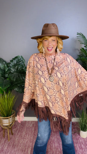 Fringe Worthy Snake Poncho - OT015BR